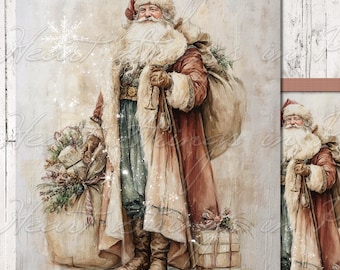 Christmas Old World Santa Print, Winter Wall Art, Primitive, Printable, 8x10, Digital Download 2776