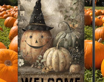 Autumn Halloween Welcome Yard Art Sublimation Design, Holiday Garden Flag, Digital Download 3071