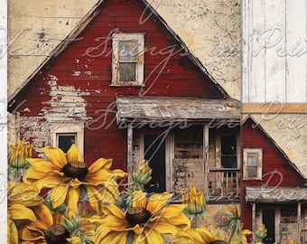 Primitive Rugged Farmhouse Black-Eyed Susan Print, Rustic Wall Art, Printable, 8x10, PNG, Digital Download 2881