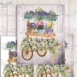 Blumenwagen, Digitaldruck, Frühling 8x10 Zeichen, druckbare Wandkunst, Primitive, Sofort Download #1565