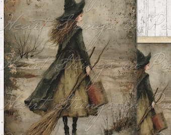 Primitive Witch Print, Halloween Wall Art, Printable, 8x10, Grungy, Digital Download 3079