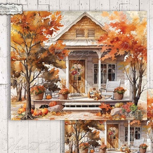 An Autumn Evening Digital Print, 8x10 Art Sign, PNG, Sublimation, Printable Wall Art, Primitive, Instant Download #2143