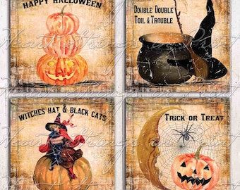 Imprimible de Halloween con estilo grunge, collage, primitivo, descarga digital 1414
