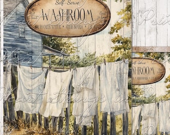 Primitive Farmhouse Self Serve Washroom Print, Wall Art, Printable, Digital Download 2092