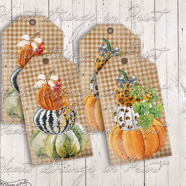 Pumpkins Printable Tags, Autumn Gift Tags, 2x3.5 inch, Collage Sheet, Instant Digital Download #1599