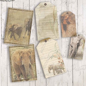 The Grand Elephant, druckbare Tags und Journalkarten, Ephemera, Collage Sheet, 2 Taggrößen, sofortiger digitaler Download #1772-T-JC