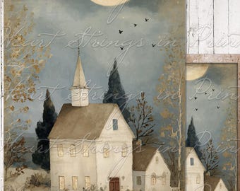 Autumn Harvest Moon Print, Primitive Wall Art, Printable, 8x10, Grungy, Digital Download 3075