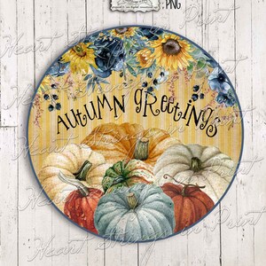 Autumn Greetings Wreath Sign, Digital Sign, Collage Sheet, Printable PNG & JPG, 8 inch, Instant Download, Commercial Use #1822-WS