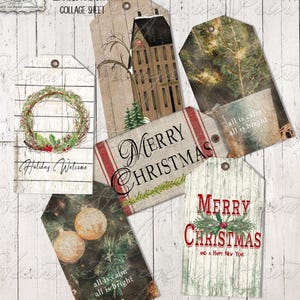 Merry Christmas-All Is Calm, Printable Tags, Christmas, Primitive, Gift Tags, 2x3.5 inch, Collage Sheet, Instant Digital Download #1427
