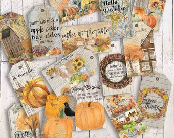Autumn Printable Tag Bundle, 2x3.5 inch, Collage, Primitive, Digital Download 2068