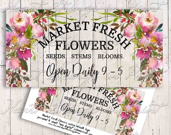 Market Fresh Flowers Wreath Sign, Digital Wreath Sign, Collage Sheet, Printable PNG, 6x12 inch, Instant Download, Commercial Use #1541