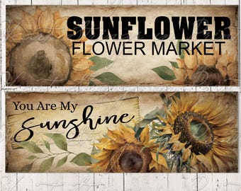 Primitive Autumn Sunflower Art Design, Labels, Collage, Block Art, Shelf Sitter, Decoupage, Digital Download 2982