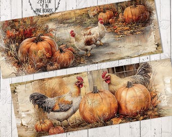 Farmhouse Chickens And Pumpkins Art Design, Labels, Block Art, Shelf Sitter, Collage, Digital Download 2662