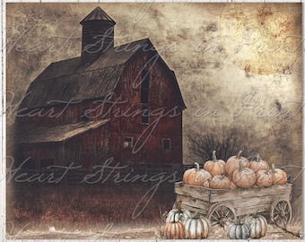 Autumn Harvest Moon Pumpkin Wagon Print, Wall Art, Printable, Primitive, 8x10, Digital Download 3089