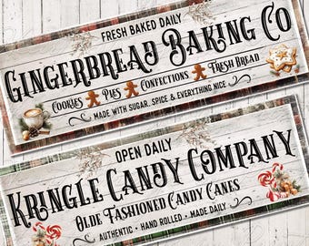 Kringle Candy-Gingerbread Baking Art Block Designs, Shelf Sitter, Holiday Collage, Digital Download 2753