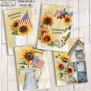 Americana Summer Ephemera, Journal Cards, Scrapbooking, 3.5x5, Collage Sheet, Primitive Style, Instant Digital Download #1570