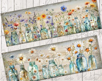 Spring Prim Wildflowers Art Designs, Labels, Block Art, Shelf Sitter, Collage, Digital Download 2949