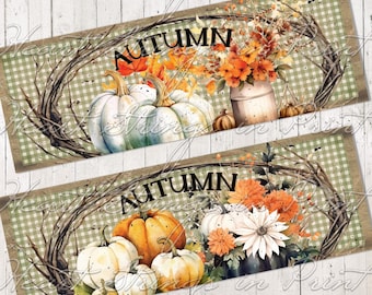 Autumn Plaid Art Designs, Labels, Block Art, Shelf Sitter, Pumpkins, Collage, Digital Download 2185
