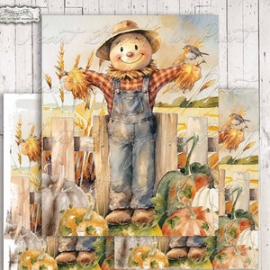 Happy Scarecrow Digital Print, Autumn 8x10 Art Sign, PNG, Sublimation, Printable Wall Art, Primitive, Instant Download #2137