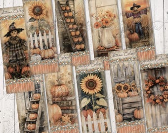 Autumn Colors Bookmark Tag Printable, 2x6, Collage, Resizable Images, Mini Prints, Digital Download 3090