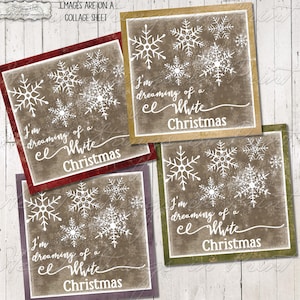 Noël blanc rustique imprimable, mini impressions, hiver, sous-verre, éphémères, collage 4 x 4, rustique Prim, téléchargement immédiat, JPG #2180