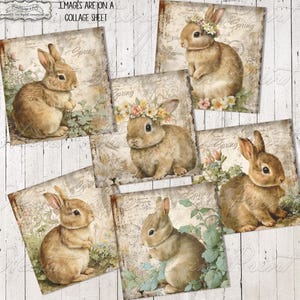 Lapins vintage minables imprimables, printemps, dessins de sous-verres, feuille de collage, éphémères, prim, téléchargement immédiat, fichier JPG #2511
