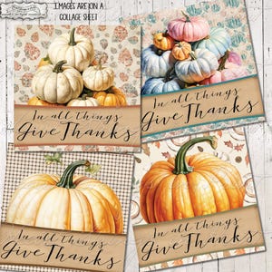 In All Things Give Thanks Printable, Mini Prints, Autumn, Coaster Design, Ephemera, 4x4 Collage, Rustic Prim, Instant Download, JPG #2606