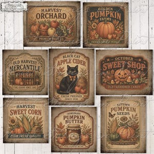 Autumn Primitive Printable, Labels, Shelf Sitter, 4x5, Vintage Country Sign, Collage, Digital Download 3092