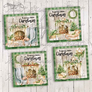 A Merry Little Christmas Printable, 4x4 Image Collage Sheet, Primitive, Winter Mini Prints, Instant Digital Download, JPG File #1649