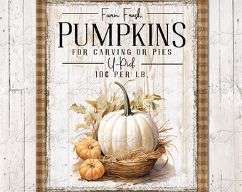 Autumn Farm Fresh Pumpkins Print, Wall Art, Printable, 8x10, Digital Download 2358