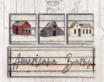 Americana Barns Art Block Design, Collage, Primitive, Digital Download #1236