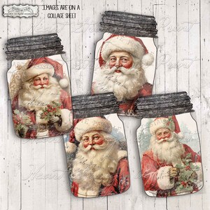 Vintage Santa, Mason Jar Ephemera, Mini Prints, Tags, Scrapbooking, Collage Sheet, Primitive, Instant Digital Download, PNGs, JPG #2231