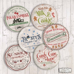 Leuke kerstcirkelontwerpen, ornamenten, onderzetters, digitaal collageblad en png-bestanden, direct downloaden, niet-digitaal commercieel gebruik #1936-C
