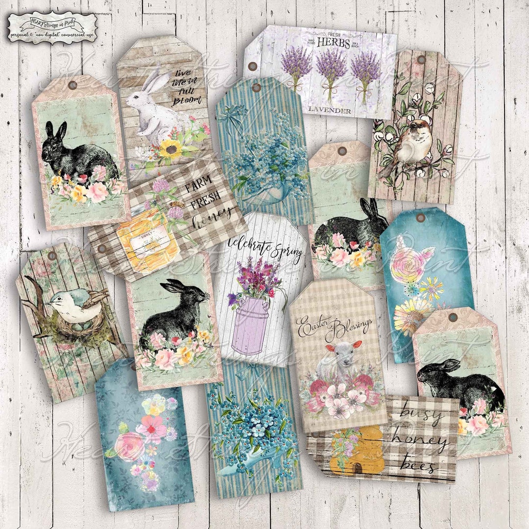 Springtime Bundle Printable Tags, JPG Collage Sheet, Various Designs ...
