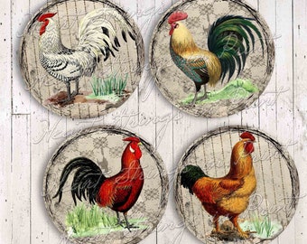 Rooster Circle Designs, Coasters, Digital Collage Sheet And PNGs, Instant Download, Non-Digital Commercial Use #2025