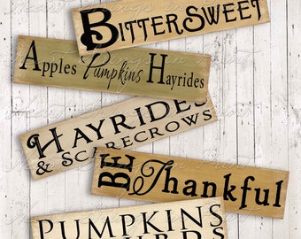 Autumn Art Design, Labels, Block Art, Shelf Sitter, Collage, Digital Download 2221