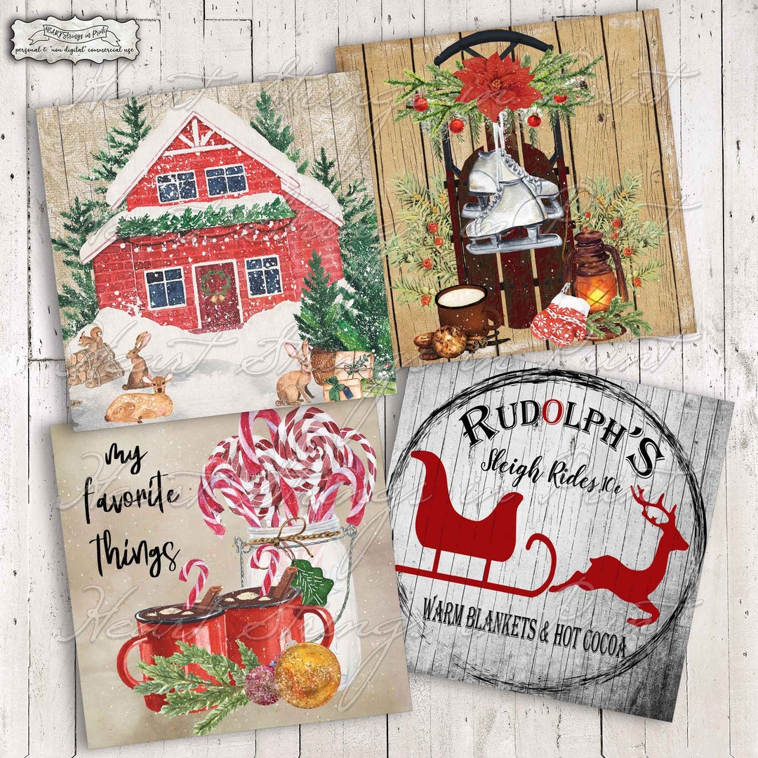 Christmas Joy Printable, Coaster Designs, 4x4 Collage Sheet, Ephemera ...