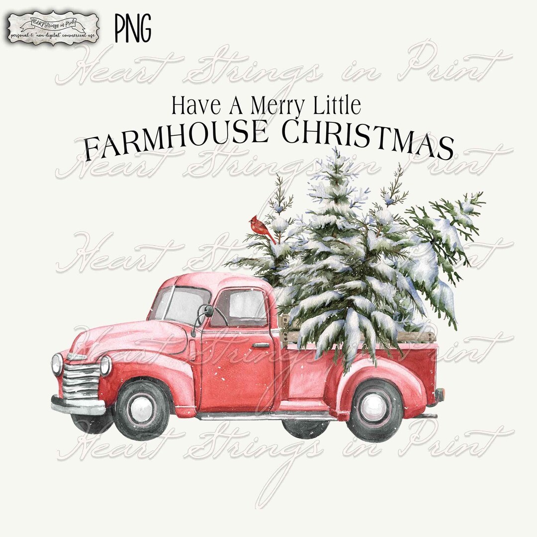 Farmhouse Christmas Red Truck Printable, PNG &amp; JPG, Sublimation ...