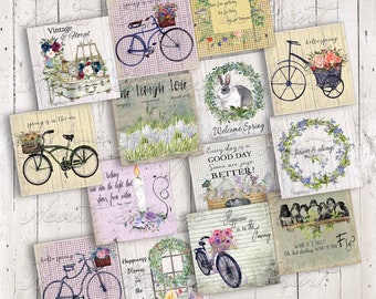 Collage imprimible de primavera (2x2), diseño primitivo, descarga digital, JPG n.° 1533