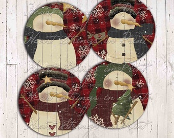 Snowy Snowmen Coaster Circle Designs, Digital, Collage Sheet And PNGs, Instant Download, Non-Digital Commercial Use #1437-C