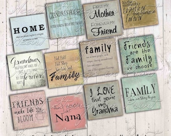 Primitive Family Friends Inspirations Printable, 2x2, Collage, Digital Download  1522