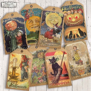 Vintage Halloween Printable Tags, Autumn Hang Tags, 2x3.5 inch, Collage Sheet, Instant Digital Download #2074-T