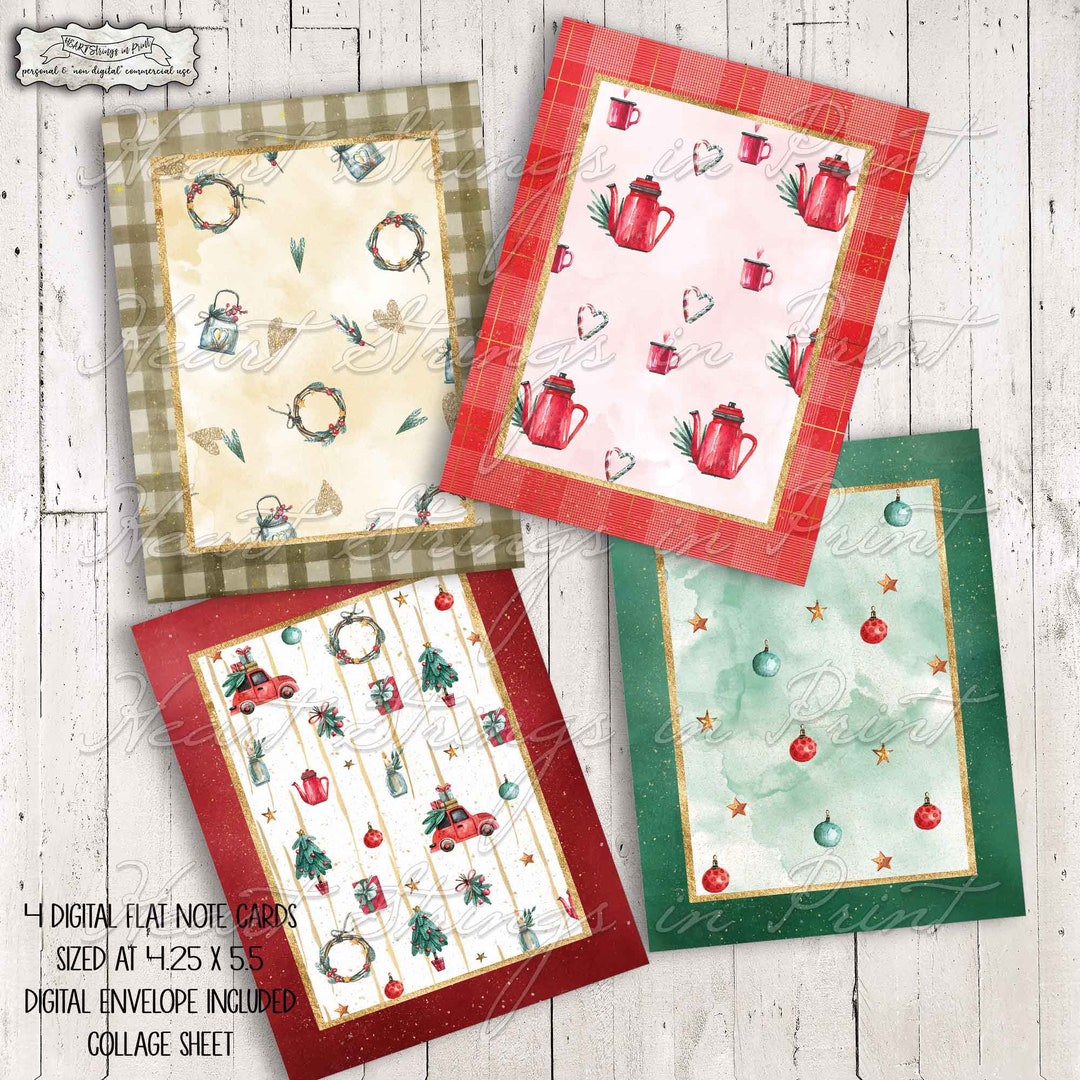 Christmas Festive Holiday Printable Note Cards Flat Card - Etsy