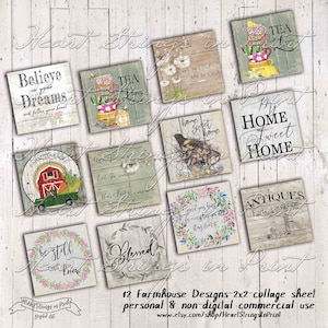 Farmhouse 2x2 Image Digital Collage Sheet, Primitive, Printable, Instant Download, JPG File #1140