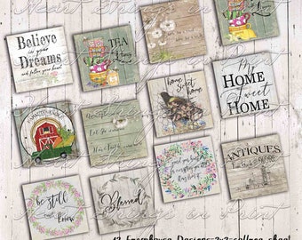 Primitive Farmhouse 2x2 Printable, Collage, Digital Download 1140