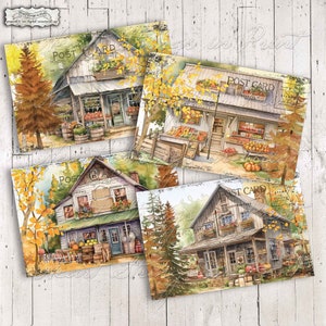 Efemere herfstwinkel, scrapbooking, postkaartontwerp, 4 x 6 collageblad, primitief, Instant digitale download, JPG-bestand #2162