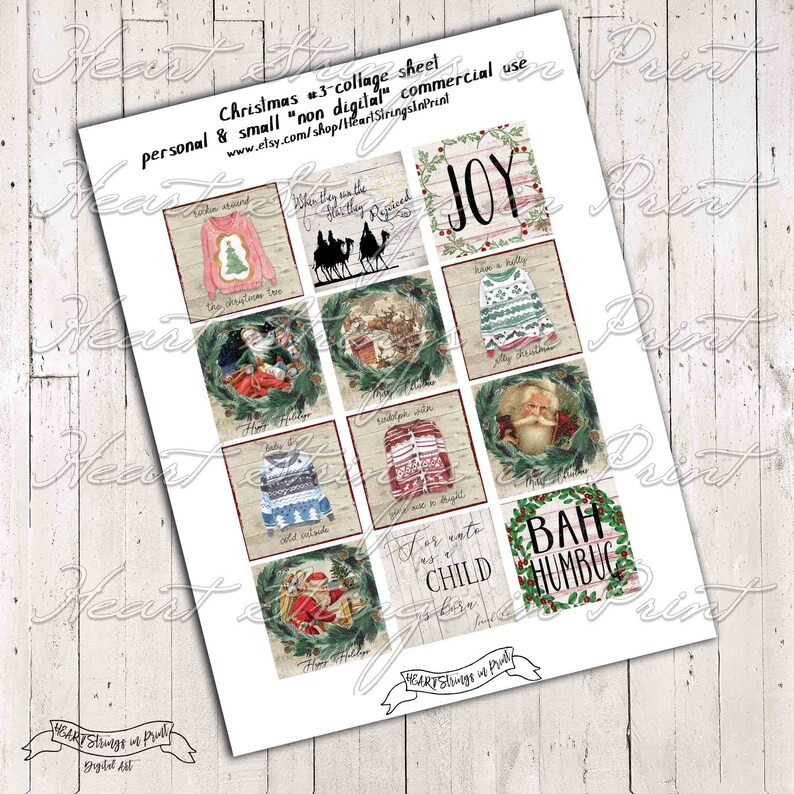 Christmas 2x2 Image Digital Collage Sheet, Primitive, Printable, Instant Download, JPG File, 3 Design Group 1473 image 2