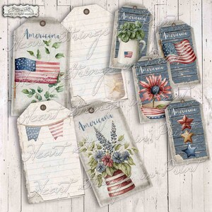 Americana Printable Tags, Hang Tags, 2 Sizes, Ephemera, Collage Sheet ...