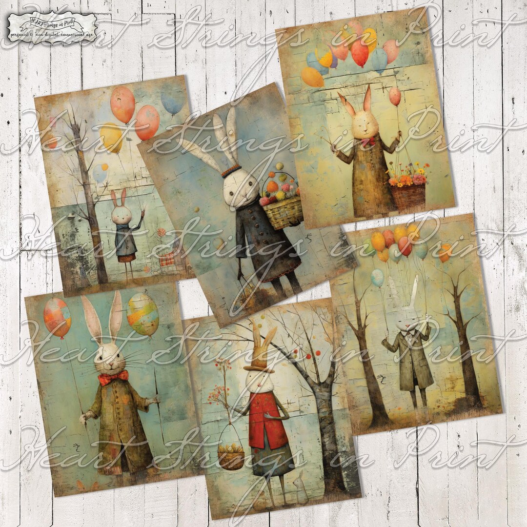 Rustic Rabbits Printable, 3x4 Collage, Primitive, Digital Download, JPG ...