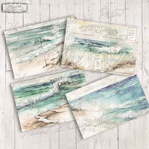 Carte postale éphémère de plage, feuille de collage d'images 4 x 6, scrapbooking, style primitif-grungy, téléchargement numérique instantané, fichier JPG #2012